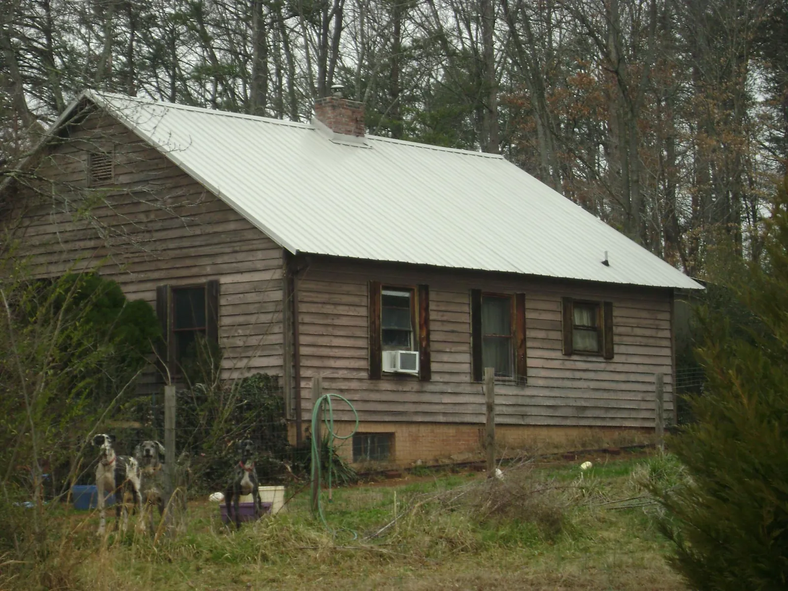 White metal roof on an old wood sided farmhouse in Goodrich